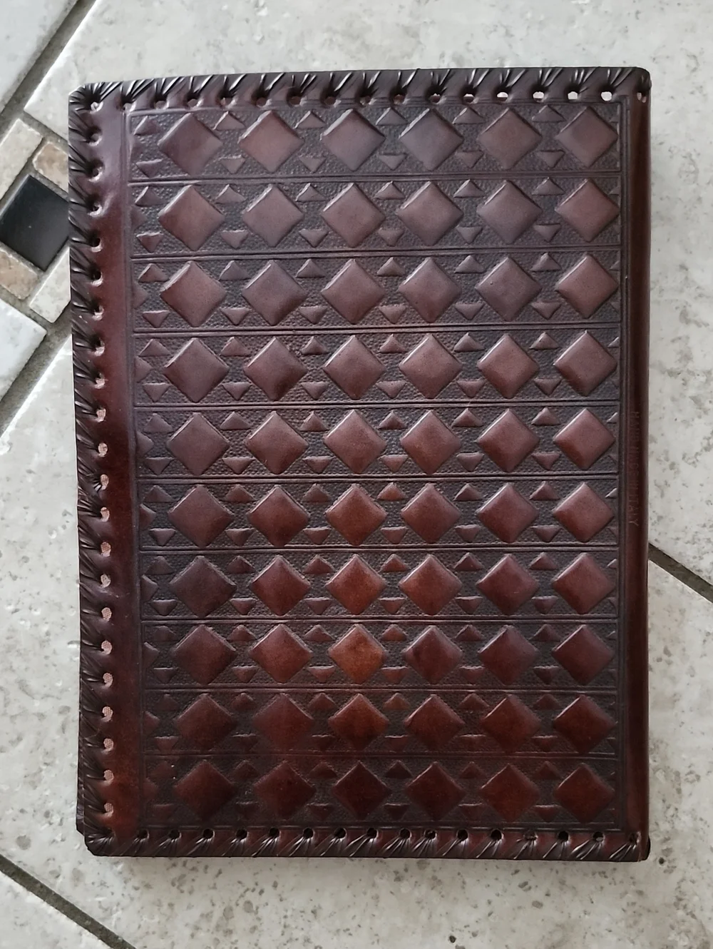 Vtg Italy Handtooled Brown Leather Notebook & Address Book
